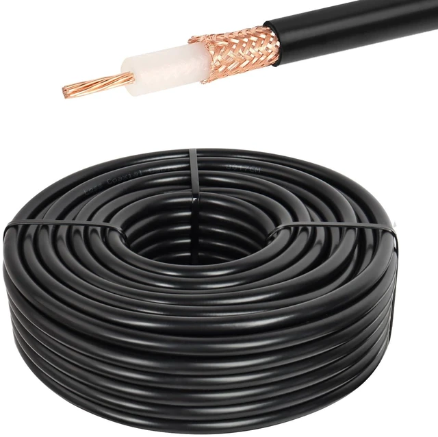 Main image of RG213 Coaxial Cable 50FT, 50 Ohm Low-Attenuation RG213 Cable Bare Copper Braid Shielding RG213 Coax Cable, Black