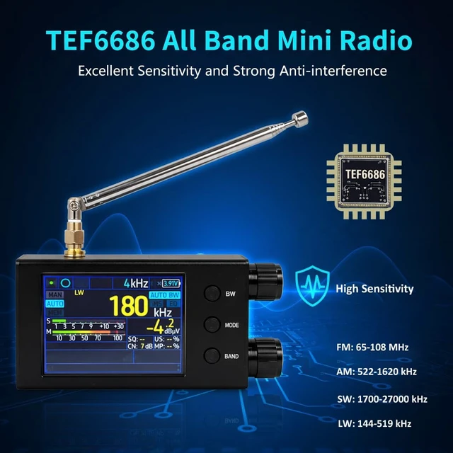 Alt view image 2 of 7 - TEF6686 Pocket Mini Radio V2.2 FM/AM/SW/LW/MW Shortwave Radio 2.8-Inch Touchscreen Color Display, CNC Aluminum Alloy Shell, 1000mAh Battery for Travel and Daily Use
