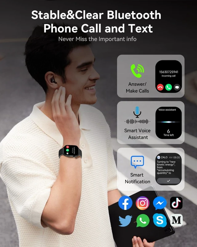 Alt view image 2 of 7 - Smart Watch (Answer/Make Call), 2.1" Curved AMOLED Screen Smartwatch for Men Women, 100+ Sport Modes Fitness Tracker, Heart Rate Sleep SpO2 Monitor, IP68 Activity Trackers, Android and iOS Compatible