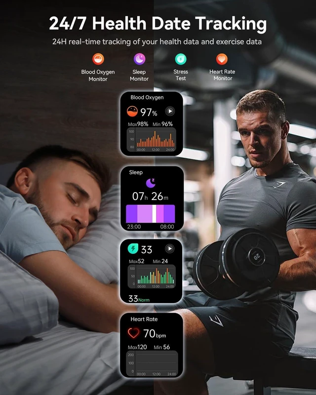 Alt view image 5 of 7 - Smart Watch (Answer/Make Call), 2.1" Curved AMOLED Screen Smartwatch for Men Women, 100+ Sport Modes Fitness Tracker, Heart Rate Sleep SpO2 Monitor, IP68 Activity Trackers, Android and iOS Compatible