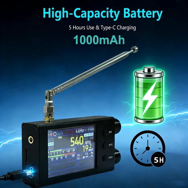 Alt view image 6 of 7 - TEF6686 Pocket Mini Radio V2.2 FM/AM/SW/LW/MW Shortwave Radio 2.8-Inch Touchscreen Color Display, CNC Aluminum Alloy Shell, 1000mAh Battery for Travel and Daily Use