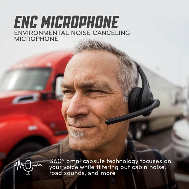 Alt view image 3 of 7 - RW1 Bluetooth Trucker Headset ENC Mic, Volume Controls Right/Left Wear, 30+ Hour Battery Life, 100ft Wireless Range, IP54 Water Resistant, Noise Cancelling Microphone, On-Ear Fit