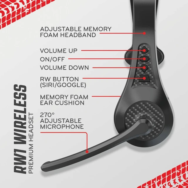 Alt view image 5 of 7 - RW1 Bluetooth Trucker Headset ENC Mic, Volume Controls Right/Left Wear, 30+ Hour Battery Life, 100ft Wireless Range, IP54 Water Resistant, Noise Cancelling Microphone, On-Ear Fit