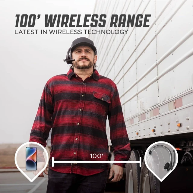 Alt view image 6 of 7 - RW1 Bluetooth Trucker Headset ENC Mic, Volume Controls Right/Left Wear, 30+ Hour Battery Life, 100ft Wireless Range, IP54 Water Resistant, Noise Cancelling Microphone, On-Ear Fit