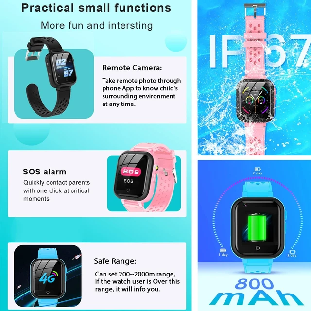 Alt view image 7 of 7 - Smart Watch for Kids, 4G Kids Phone Smartwatch with GPS Tracker, WiFi SMS, Call, Voice Video Chat, Bluetooth, Audio Recording, Alarm, Pedometer, Wrist Watch for 4-16 Boys Girls Birthday Gifts