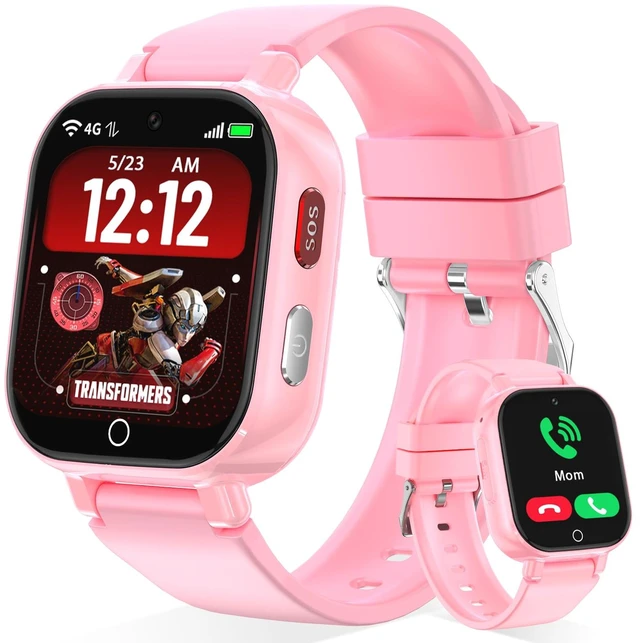 Main image of 4G Kids Smart Watch Phone, GPS, Video Call, Waterproof - Pink Smartwatch for Boys Girls Ages 4-12, Class Mode, SOS, Camera, Alarm, Touch Screen, Gifts with Bonus Woven Strap & SIM Card