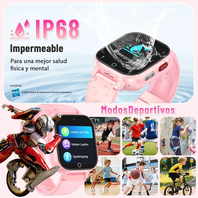 Alt view image 5 of 7 - 4G Kids Smart Watch Phone, GPS, Video Call, Waterproof - Pink Smartwatch for Boys Girls Ages 4-12, Class Mode, SOS, Camera, Alarm, Touch Screen, Gifts with Bonus Woven Strap & SIM Card