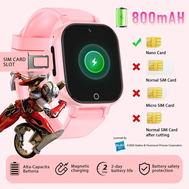 Alt view image 7 of 7 - 4G Kids Smart Watch Phone, GPS, Video Call, Waterproof - Pink Smartwatch for Boys Girls Ages 4-12, Class Mode, SOS, Camera, Alarm, Touch Screen, Gifts with Bonus Woven Strap & SIM Card