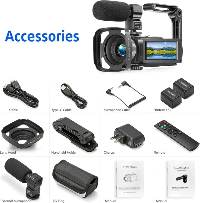 Alt view image 7 of 7 - Camcorder FHD 1080P Video Camera for YouTube with 30FPS 36MP 3.0 Inch 270 Degree Rotation LCD, 16X Digital Zoom Vlogging Camera for Beginners with 2 Batteries Microphone, Remote, Stabilizer, Lens Hood
