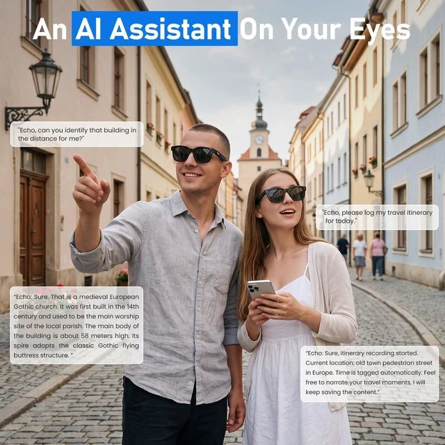 Alt view image 3 of 7 - AI Smart Glasses, Video Recording, Real-Time Voice Translator, Open-Ear Audio, Bluetooth & Voice Assistant, Wearable Camera Glasses