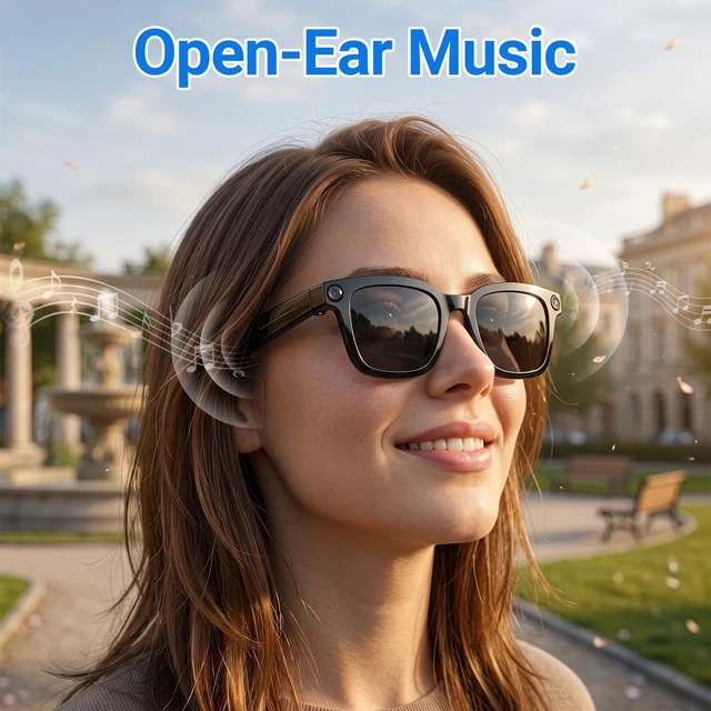 Alt view image 4 of 7 - AI Smart Glasses, Video Recording, Real-Time Voice Translator, Open-Ear Audio, Bluetooth & Voice Assistant, Wearable Camera Glasses