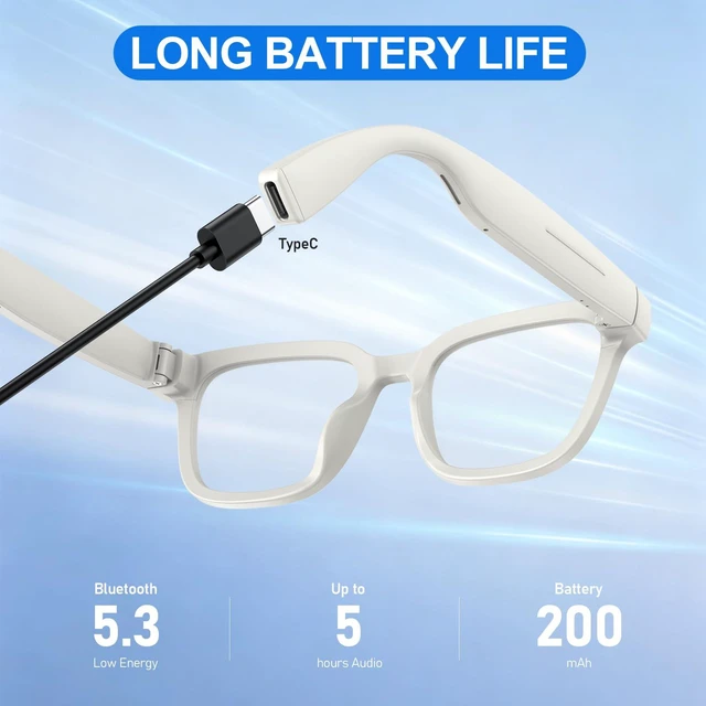 Alt view image 6 of 7 - AI Smart Glasses, Video Recording, Real-Time Voice Translator, Open-Ear Audio, Bluetooth & Voice Assistant, Wearable Camera Glasses
