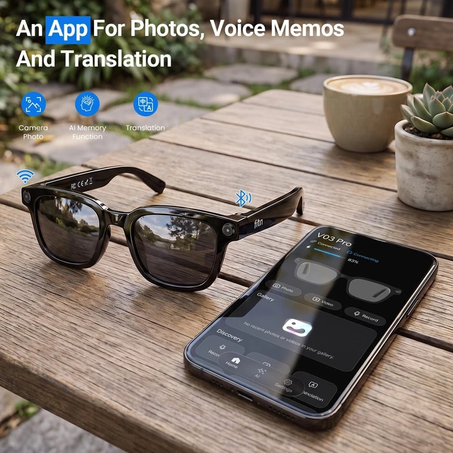 Alt view image 5 of 7 - AI Smart Glasses, Video Recording, Real-Time Voice Translator, Open-Ear Audio, Bluetooth & Voice Assistant, Wearable Camera Glasses