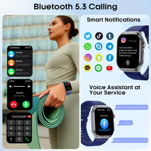 Alt view image 5 of 7 - Smart Watch for Women Men, Blood Pressure, Heart Rate, Blood Oxygen,Sleep & Stress Monitoring, Bluetooth Call,130+ Sports Modes, AI Voice Assistant, IP68 Waterproof (Blue)