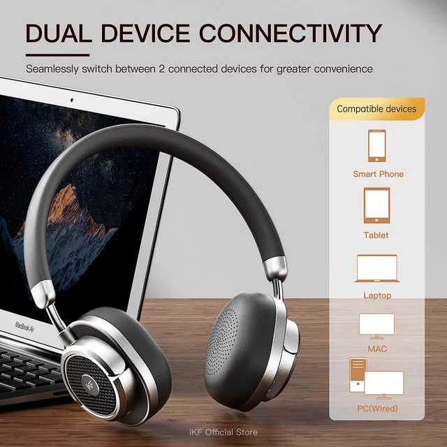Alt view image 6 of 7 - Rona Retro Classic Active Noise Cancelling Wireless Headphones, Hires 3.5mm On-Ear Wired Headset, Built-in Mic,75H Playtime, Low-Latency, 3D Movie Sound, Small Heads, Teens, Black