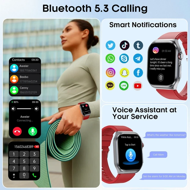 Alt view image 5 of 7 - Smart Watch for Women Men, Blood Pressure, Heart Rate, Blood Oxygen,Sleep & Stress Monitoring, Bluetooth Call,130+ Sports Modes, AI Voice Assistant, IP68 Waterproof (Red)