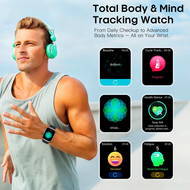 Alt view image 2 of 7 - Smart Watch for Women Men, Blood Pressure, Heart Rate, Blood Oxygen,Sleep & Stress Monitoring, Bluetooth Call,130+ Sports Modes, AI Voice Assistant, IP68 Waterproof Black