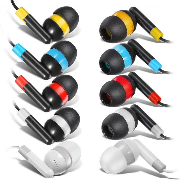 Alt view image 4 of 6 - Bulk Earbuds Headphones Wholesale Earphones KWA-19B Wired 100 Pack Disposable Ear Buds Bulk Multi Colored Headphones for School Classroom Students