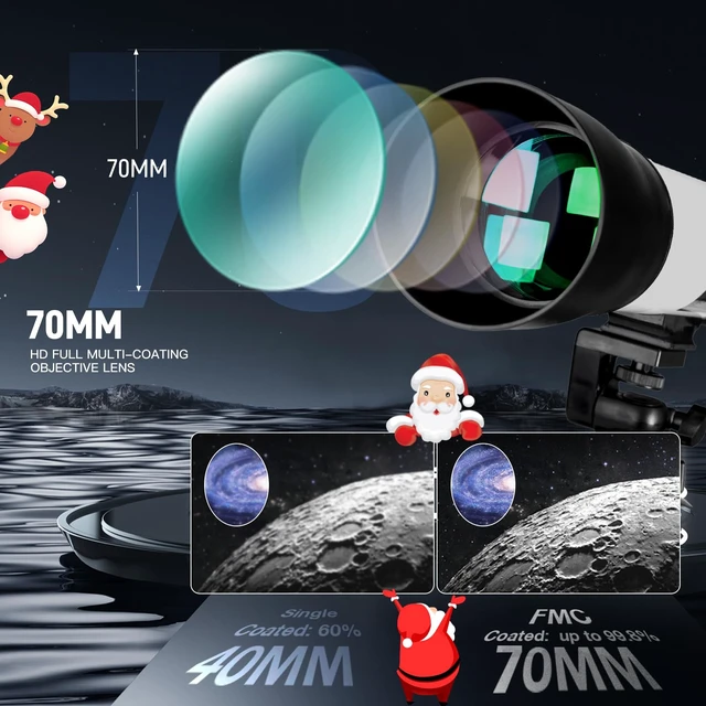 Alt view image 2 of 7 - Telescope 70mm Aperture 500mm Refractor Telescope for Adults High Powered - Professional Astronomical Refracting Telescope for Adults Beginners with Phone Adapter and Carry Bag White