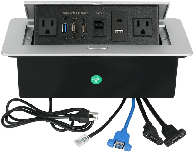 Main image of Table Pop Up Outlet, Desktop Pop Up Socket Center Countertop Socket Multimedia Strip Socket Connection Box Countertop with USB 3.0/2×AC/2×HDMI/USB-A/USB-C/LAN for Conference Desk Office(Silver-3)