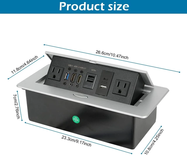 Alt view image 6 of 7 - Table Pop Up Outlet, Desktop Pop Up Socket Center Countertop Socket Multimedia Strip Socket Connection Box Countertop with USB 3.0/2×AC/2×HDMI/USB-A/USB-C/LAN for Conference Desk Office(Silver-3)