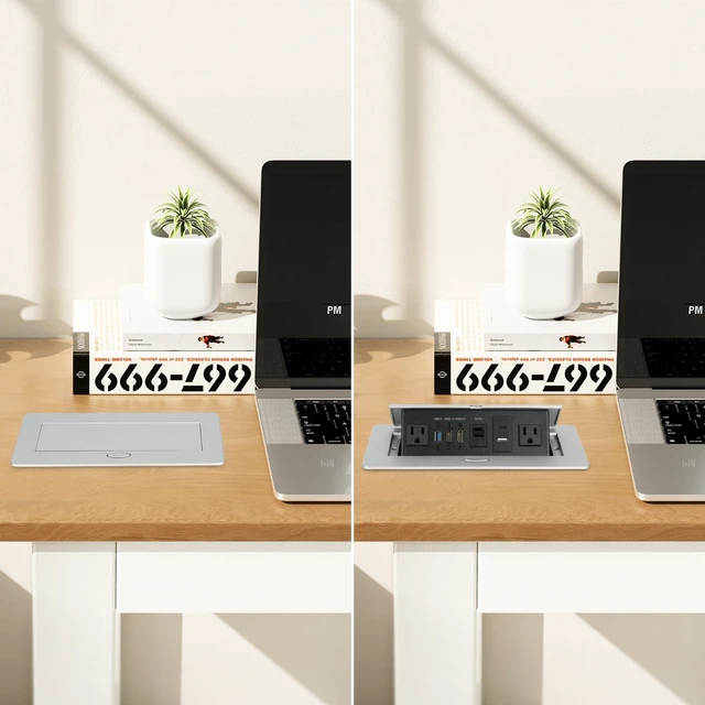 Alt view image 7 of 7 - Table Pop Up Outlet, Desktop Pop Up Socket Center Countertop Socket Multimedia Strip Socket Connection Box Countertop with USB 3.0/2×AC/2×HDMI/USB-A/USB-C/LAN for Conference Desk Office(Silver-3)