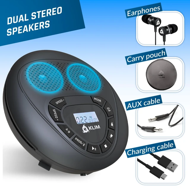 Alt view image 3 of 7 - Speaker - Bluetooth CD Player with Speakers - New Version - Discman - Rechargeable Battery - Portable CD Player with Headphones - SD Card - AUX - Ideal for Car, Home