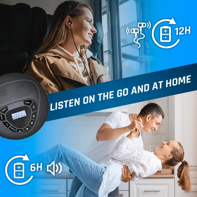 Alt view image 4 of 7 - Speaker - Bluetooth CD Player with Speakers - New Version - Discman - Rechargeable Battery - Portable CD Player with Headphones - SD Card - AUX - Ideal for Car, Home
