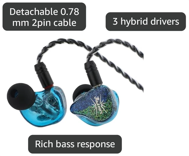 Alt view image 3 of 7 - Kiwi Ears Forteza in Ear Monitor, 1BA + 2DD HiFi Wired Earbuds IEMs for Gaming, Three-way Passive Crossover, with Detachable 0.78mm 2Pin IEM Cable for Musicians Audiophiles, Blue