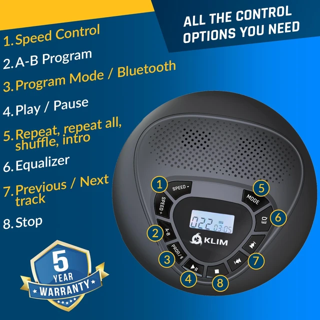 Alt view image 7 of 7 - Speaker - Bluetooth CD Player with Speakers - New Version - Discman - Rechargeable Battery - Portable CD Player with Headphones - SD Card - AUX - Ideal for Car, Home