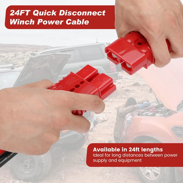 Alt view image 3 of 7 - 24FT Quick Disconnect Winch Power Cable, 4 Gauge 4 AWG Copper Wiring with Quick Connect Plugs, Heavy Duty Quick Disconnect Cables for a Wide Range of Winching Applications