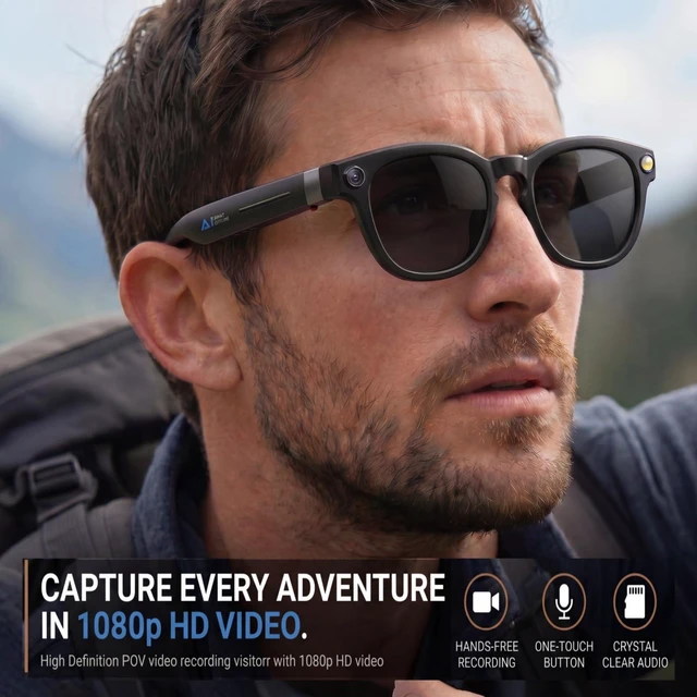 Alt view image 4 of 7 - AI Smart Glasses with 4K Camera Photo/Record for Travel, Sports & Daily Use, Photochromic Lenses Hands-Free Call Bluetooth Glasses, 8-Hours Battery