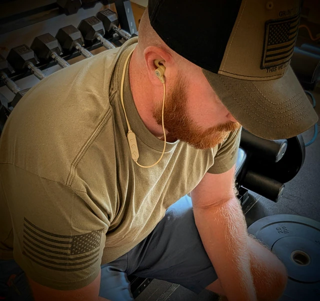 Alt view image 2 of 6 - Echo-Alpha-1 24hr Battery Life Lightweight Neckband Bluetooth Earbuds (Desert) an American Brand Built to Handle More reps, More Miles, and More of Life