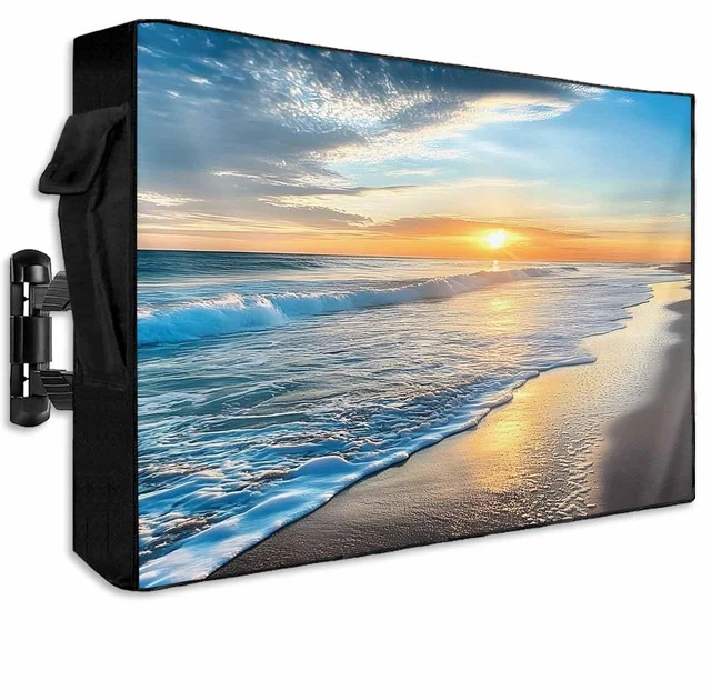 Main image of Summer Sea Beach Sunset Scenery Outdoor TV Cover for Outside Flat Screen Televisions, Blue Sky Ocean Waves Weatherproof TV Screen Protector with Zipper for 70 to 75 Inch Screens