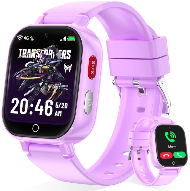 Main image of 4G Kids Smart Watch Phone, GPS, Video Call, Waterproof- Purple Smartwatch for Boys Girls Ages 4-12, Class Mode, SOS, Camera, Alarm, Touch Screen, Gifts with Bonus Woven Strap & SIM Card