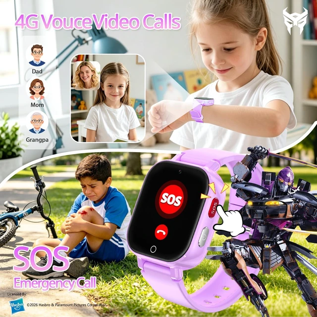 Alt view image 3 of 7 - 4G Kids Smart Watch Phone, GPS, Video Call, Waterproof- Purple Smartwatch for Boys Girls Ages 4-12, Class Mode, SOS, Camera, Alarm, Touch Screen, Gifts with Bonus Woven Strap & SIM Card
