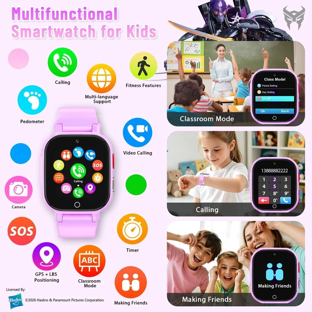 Alt view image 4 of 7 - 4G Kids Smart Watch Phone, GPS, Video Call, Waterproof- Purple Smartwatch for Boys Girls Ages 4-12, Class Mode, SOS, Camera, Alarm, Touch Screen, Gifts with Bonus Woven Strap & SIM Card