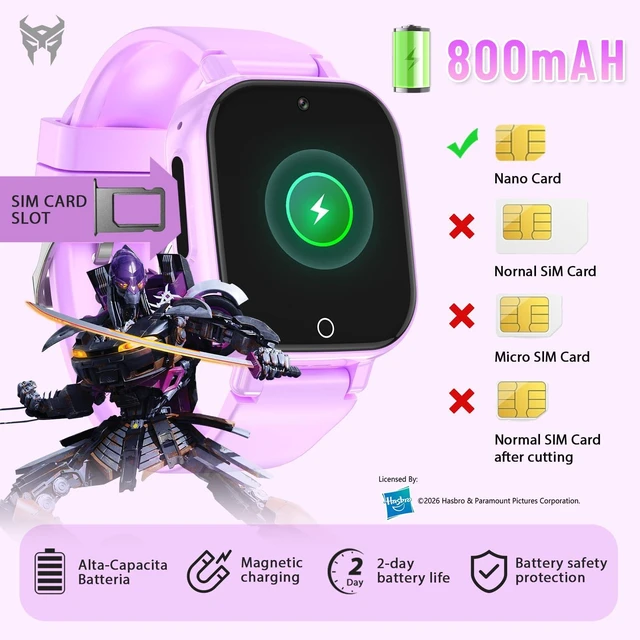 Alt view image 7 of 7 - 4G Kids Smart Watch Phone, GPS, Video Call, Waterproof- Purple Smartwatch for Boys Girls Ages 4-12, Class Mode, SOS, Camera, Alarm, Touch Screen, Gifts with Bonus Woven Strap & SIM Card