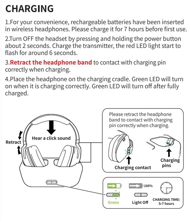 Alt view image 6 of 6 - Wireless Headphones for TV Watching, Over-Ear Headset for Television Listening with 2.4 GHz 3.5 mm RCA Digital Transmitter, No Audio Delay, 100 Work Rang, 20 Hrs Playtime, Plug n Play