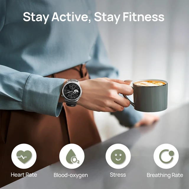Alt view image 3 of 7 - Lite3 Pro Smartwatch for Men, GPS, Bluetooth Call, 5ATM Waterproof 15-Day Battery Life, 1.32" AMOLED Display, 150+ Sports Modes, Suitable for Running, Gym, Everyday Use, Khaki Gray