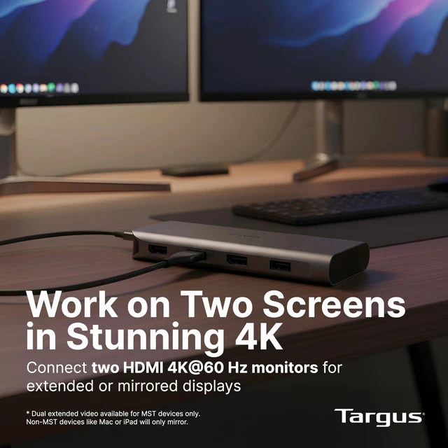 Alt view image 2 of 6 - Dual Video Mobile Dock with 140W EPR Power Pass-Through, Dual HDMI 4K@60Hz, 2X USB-C & 2X USB-A 10Gbps, Gigabit Ethernet, EcoSmart Design DOCK427GL
