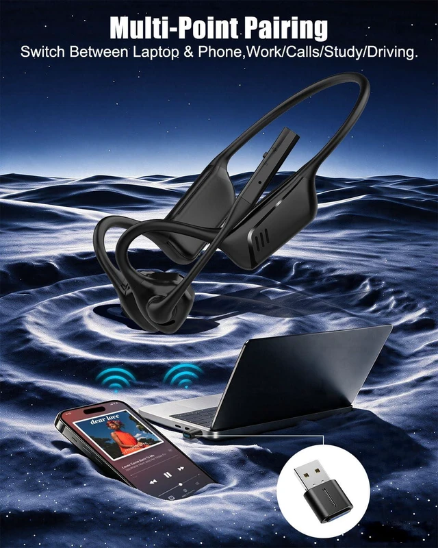 Alt view image 6 of 7 - Open Ear Headphone with Mic and USB Dongle for PC Calls Open ear comfort, USB A/C dongle, Bluetooth 5.1, aptX low latency, ENC mic, 10H battery for meetings and call