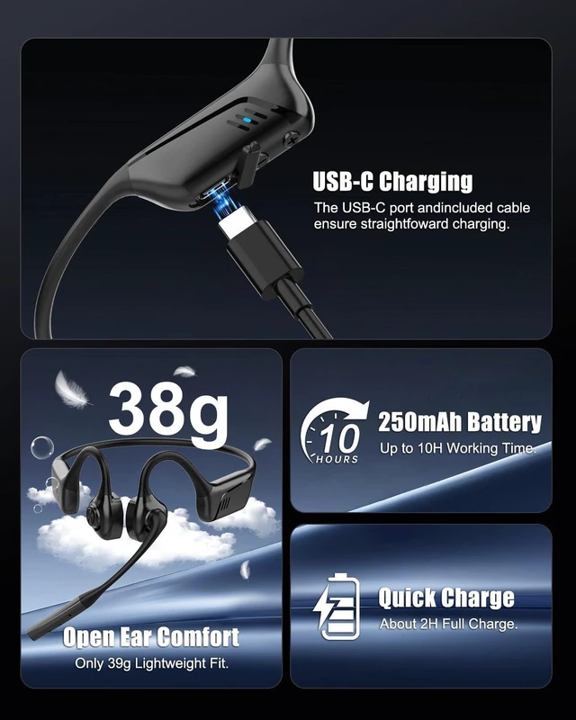 Alt view image 7 of 7 - Open Ear Headphone with Mic and USB Dongle for PC Calls Open ear comfort, USB A/C dongle, Bluetooth 5.1, aptX low latency, ENC mic, 10H battery for meetings and call