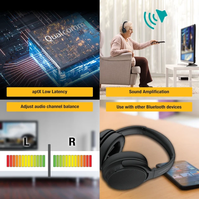 Alt view image 6 of 7 - Wireless Over-Ear Headphones Transmitter Set for TV Movie Bluetooth 5.3 aptX LL No Delay 50 Hours Immersive Sound Enhanced Volume and Clarity (Digital Optical TOSLINK RCA AUX)