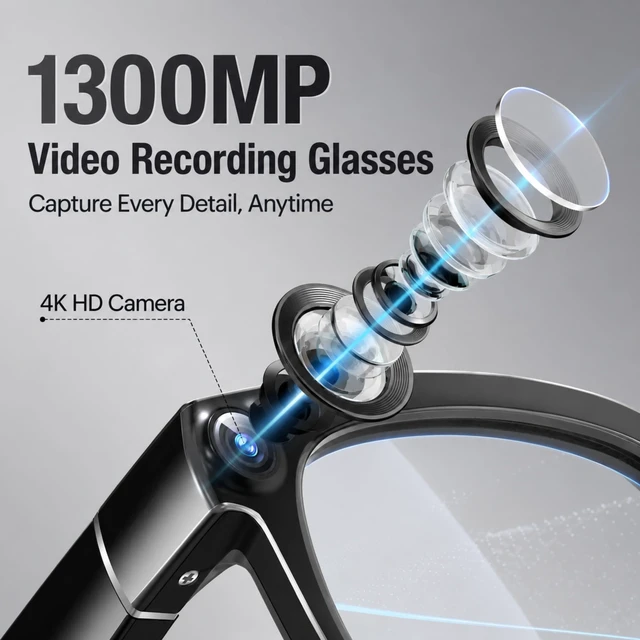 Alt view image 2 of 7 - AI Smart Glasses with Camera, 13MP HD 4K Video, Translation & Photochromic Real-Time Translation, Object Recognition, AI Assistant, Dual Open-Ear Speakers, Bluetooth, IP66 Water Resistance, Sunglasses