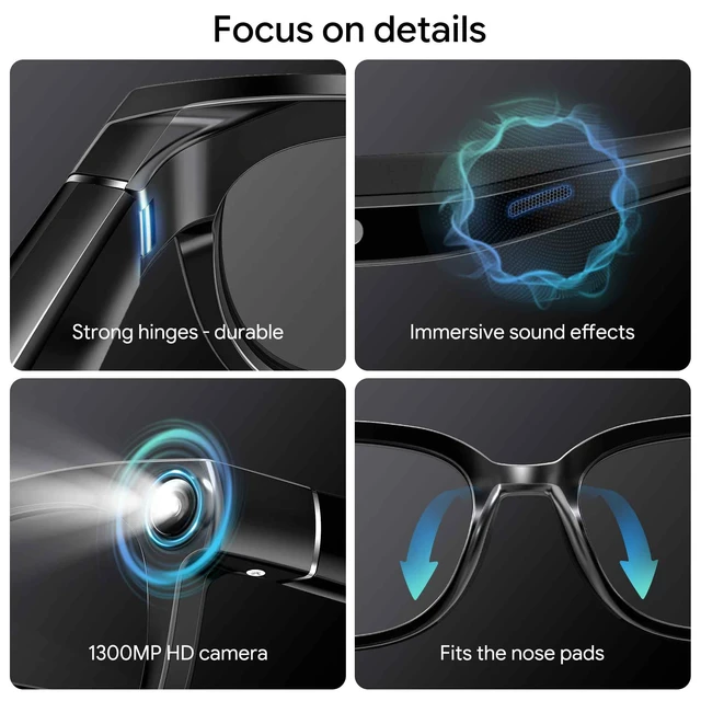 Alt view image 3 of 7 - AI Smart Glasses with Camera, 13MP HD 4K Video, Translation & Photochromic Real-Time Translation, Object Recognition, AI Assistant, Dual Open-Ear Speakers, Bluetooth, IP66 Water Resistance, Sunglasses