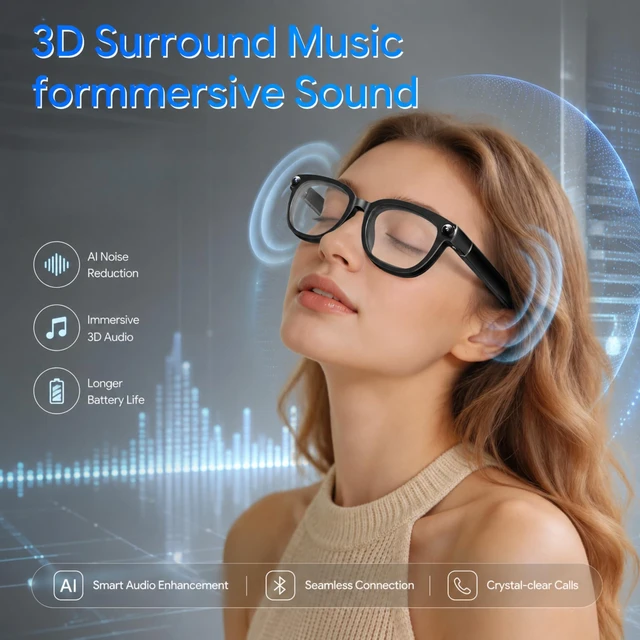 Alt view image 6 of 7 - AI Smart Glasses with Camera, 13MP HD 4K Video, Translation & Photochromic Real-Time Translation, Object Recognition, AI Assistant, Dual Open-Ear Speakers, Bluetooth, IP66 Water Resistance, Sunglasses
