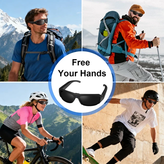 Alt view image 7 of 7 - Smart Sunglasses Camera Outdoor Sports Action Camera Glasses Full HD 1080P Video Camera Glasses UV Protection Polarized Sunglasses mit 16GB Micro SD Card, Card Reader for Hiking, Cycling, Climbing