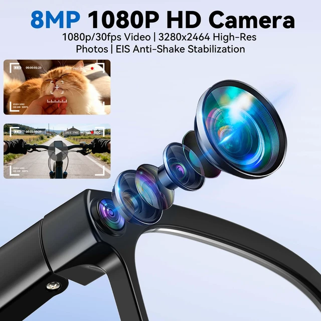 Alt view image 2 of 7 - AI Smart Glasses with 8MP Camera, Bluetooth Camera Glasses for Women Men Take Video & Photo, Real-Time Translation, AI Assistant, Object Recognition, Open-Ear Audio, Bluetooth 5.4