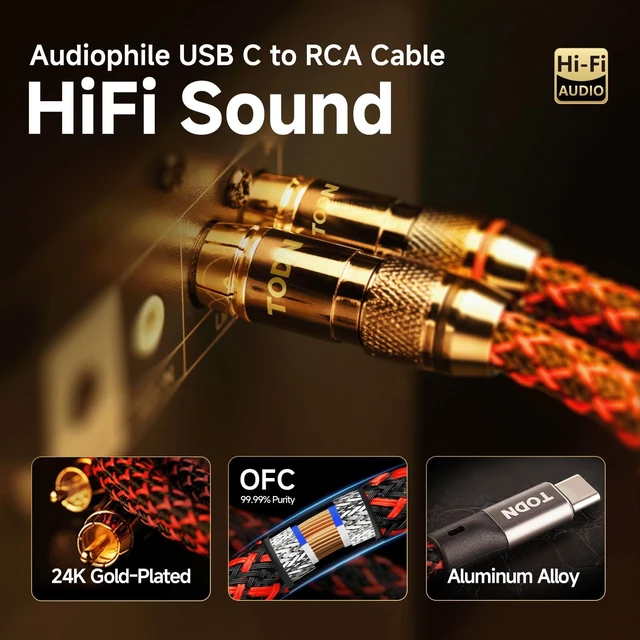 Alt view image 7 of 7 - USB C to RCA Audio Cable 3ft HiFi 4-Core OFC Shielded for Amplifier Hi-Res DAC Chip Type C to 2RCA Male to Male Y Splitter Cable with 24k Gold-Plated for Phone/Speaker/Car Stereo/Home Theater